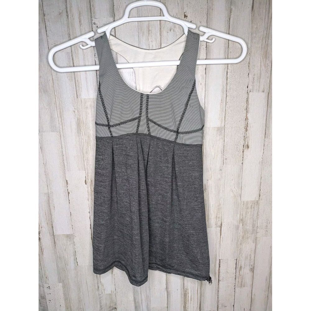 Lululemon Run Your Heart Out Athletic Tank Top Size 6 Gray Micro Stripes W1901S‎